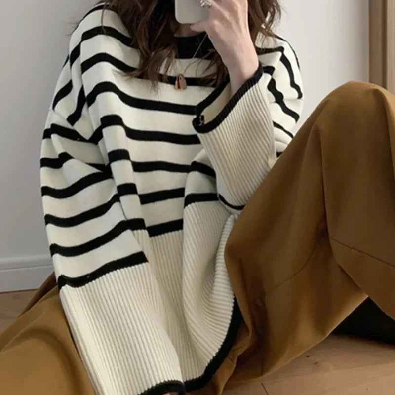 Dames Breistrui Oversized Strepen Abrikoos Kleur - StudioMarella
