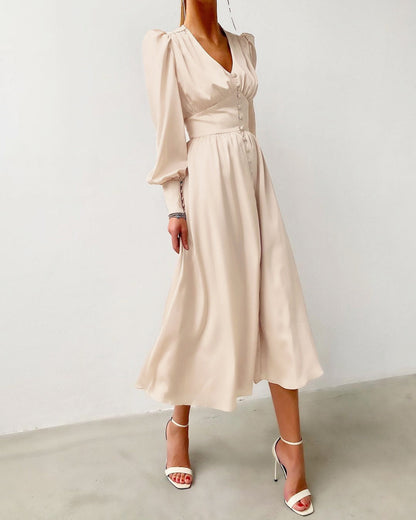 Jurk voor Vrouw Satijnen Midi Jurk Elegante Stijl