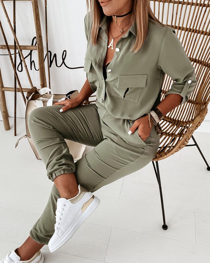 Lange Jumpsuit Met Elastische Taille en Mouwen