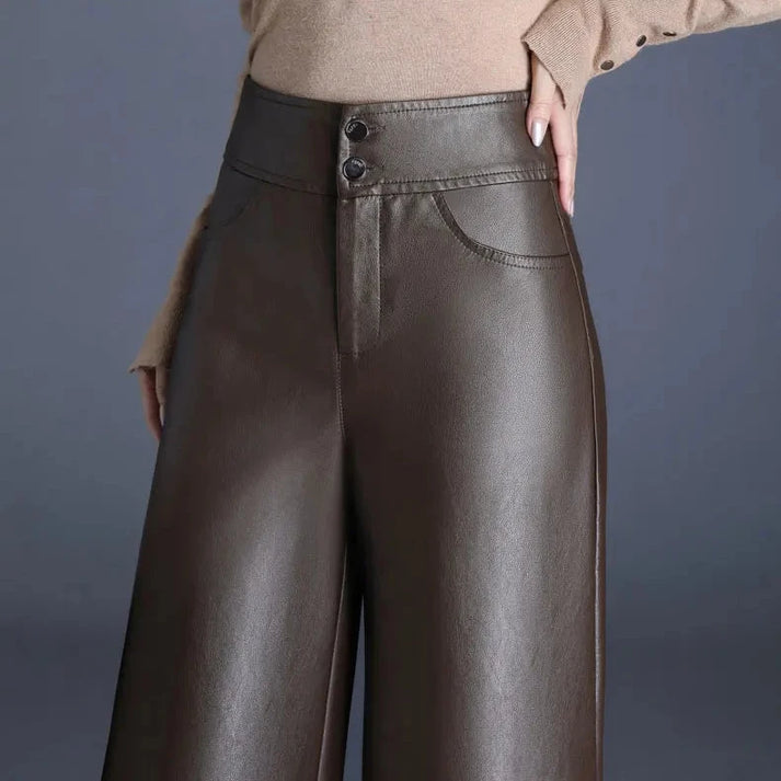 Damesbroek Imitatieleer Hoge Taille Wide Fit Comfortabel