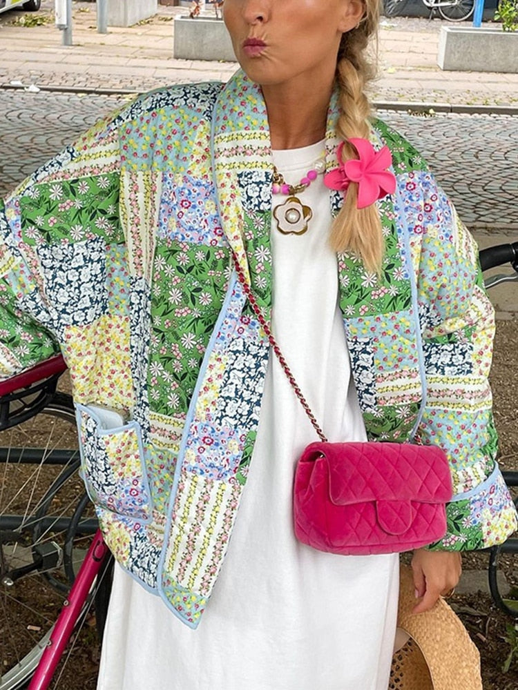 Damesjas Gewatteerd Casual Patchwork Jas voor Vrouw