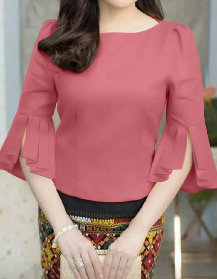 Vrouwelijke Zomerblouse Elegante Korte Mouw