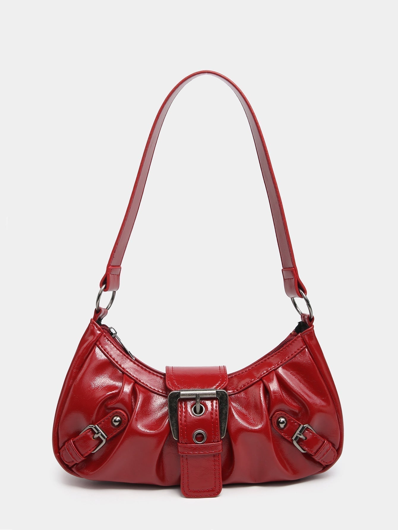 Vintage Kunstlederen Hobo Tas met Gesp en Verstelbare Riem