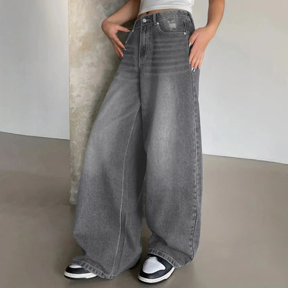 Dames High Waist Jeans Oversized Grijze Zwart Blauwe Kleuren