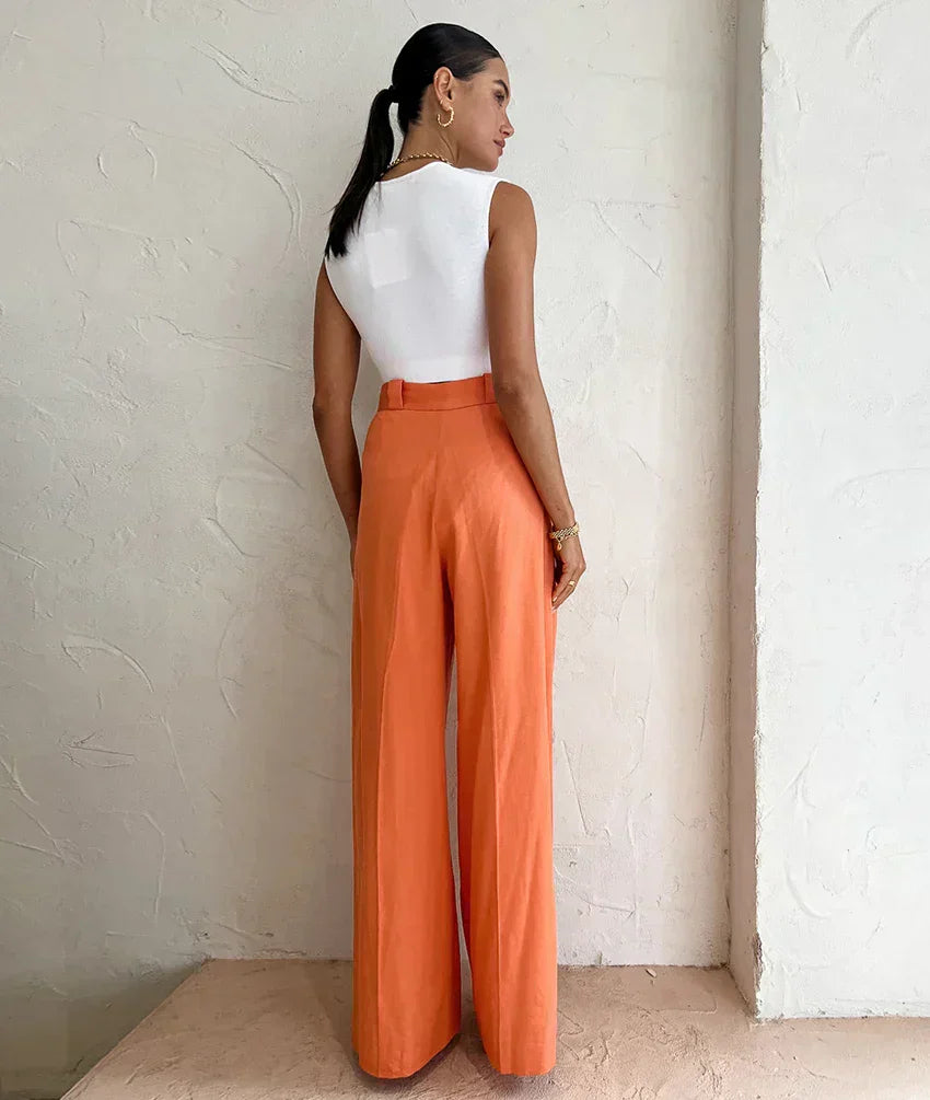 Damesbroek Linnen Oranje Zomerbroek Comfortabele Stijl