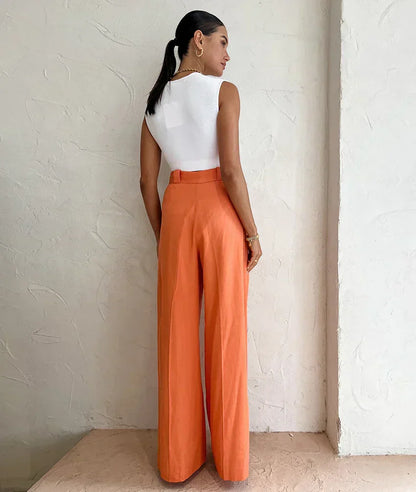 Damesbroek Linnen Oranje Zomerbroek Comfortabele Stijl