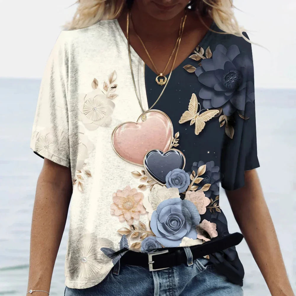 Vlinder T-shirt Zomer Bloemen Retro dames - StudioMarella