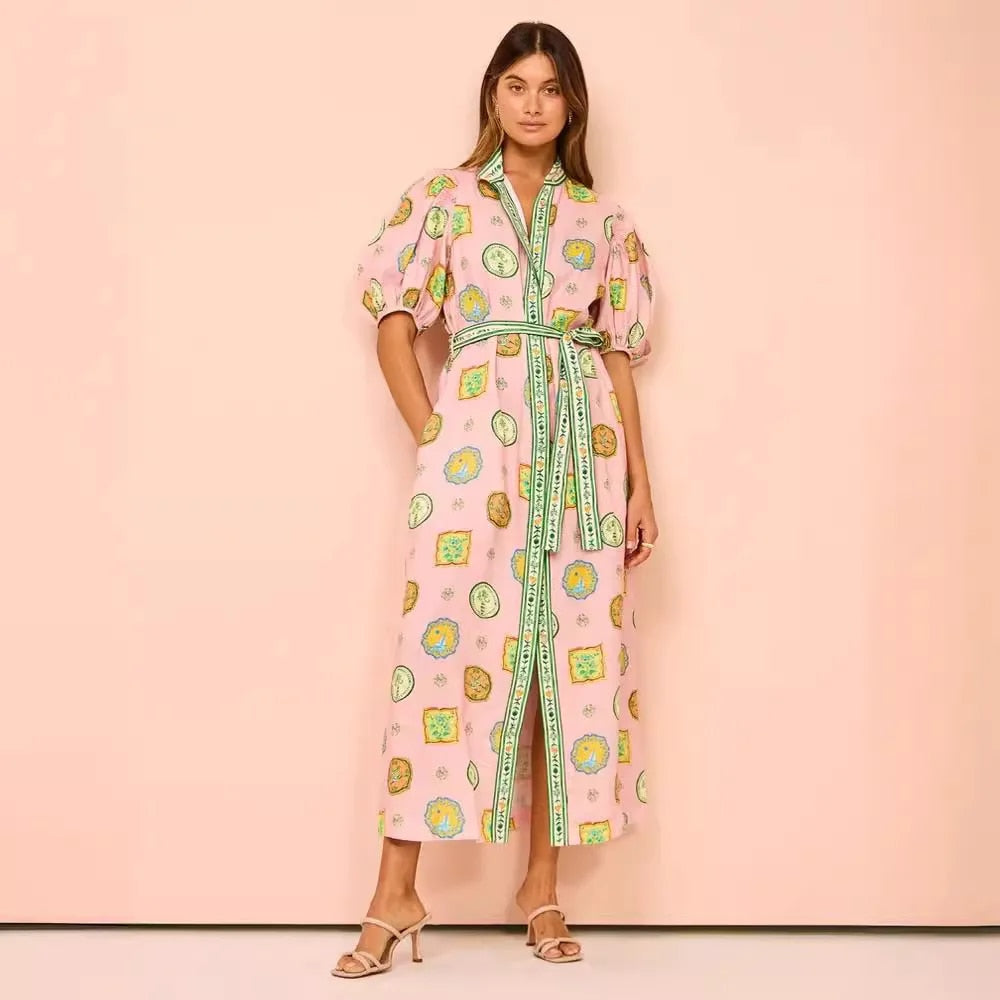 Vrouwelijke Jurk Korte Mouwen Bloemenprint ZomerJurk Retro - StudioMarella