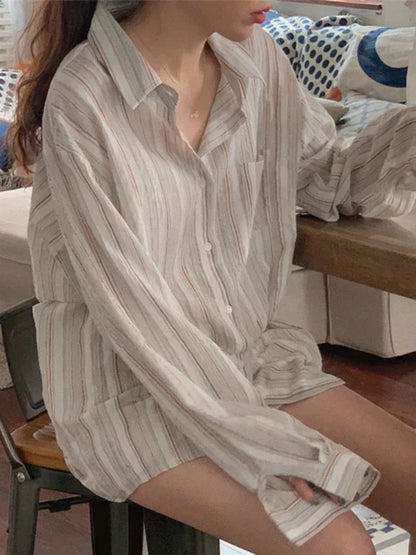 Oversized Shirt Met Lange Mouwen en Strepen