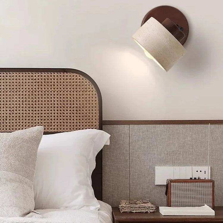 Wandlamp Travertin Steen LED E27 3000K Japandi Compact Rond