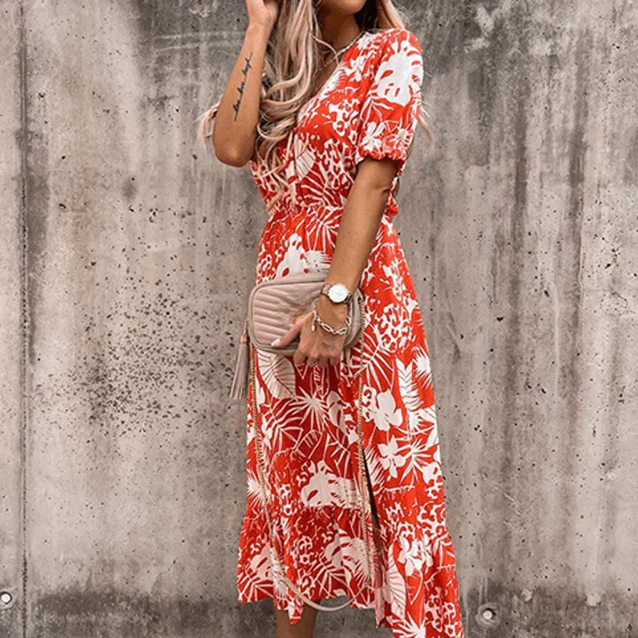 Zomerjurk Vrouw Bloemenprint Splitrok