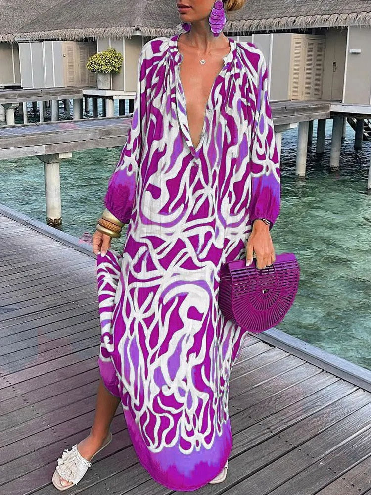 Zomerjurk Lange Mouwen Maxi Jurk Bohemian Stijl