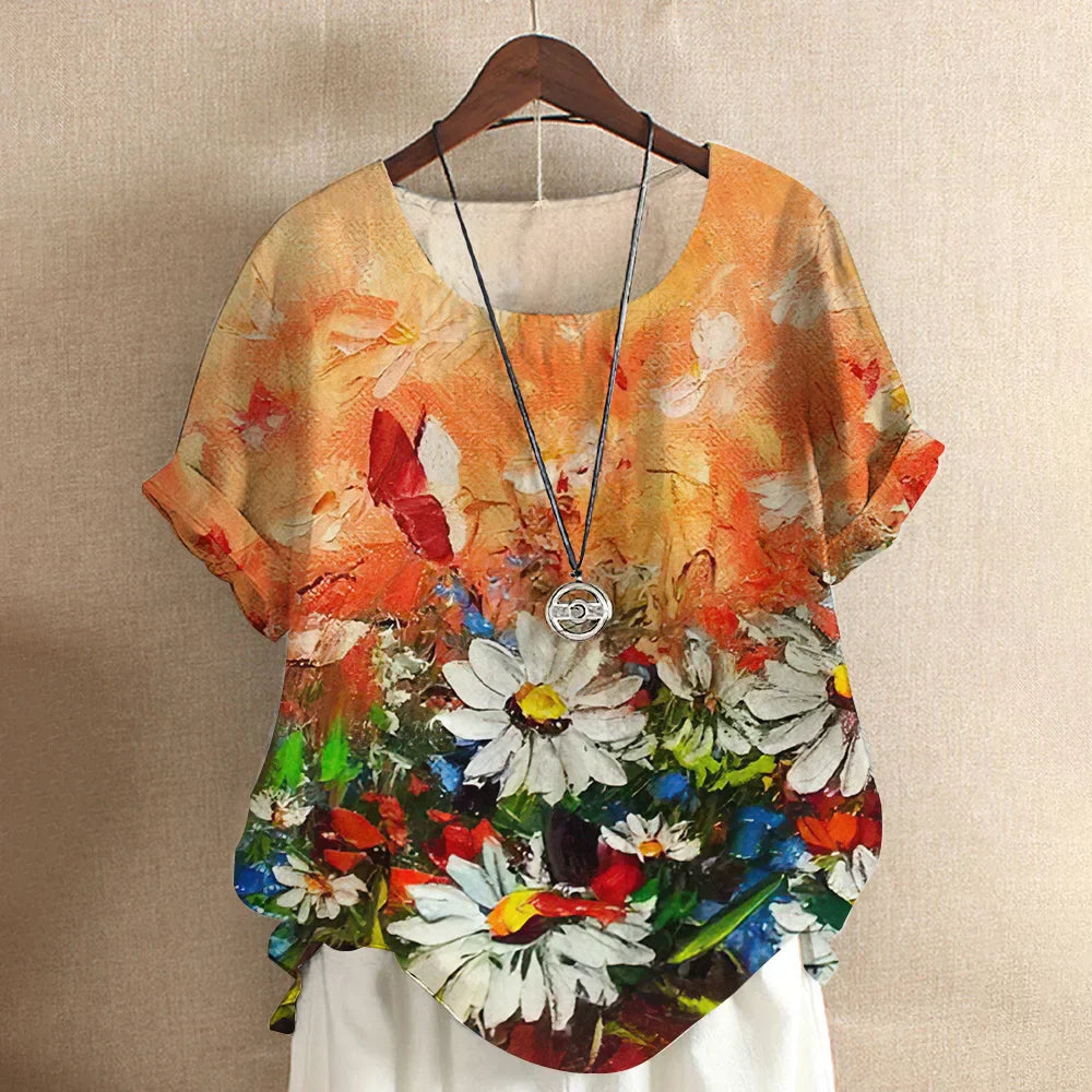 Dames T-shirt Katoen V-hals Zomerse Look - StudioMarella