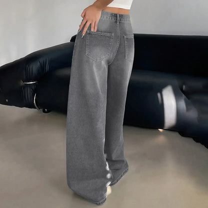 Dames High Waist Jeans Oversized Grijze Zwart Blauwe Kleuren