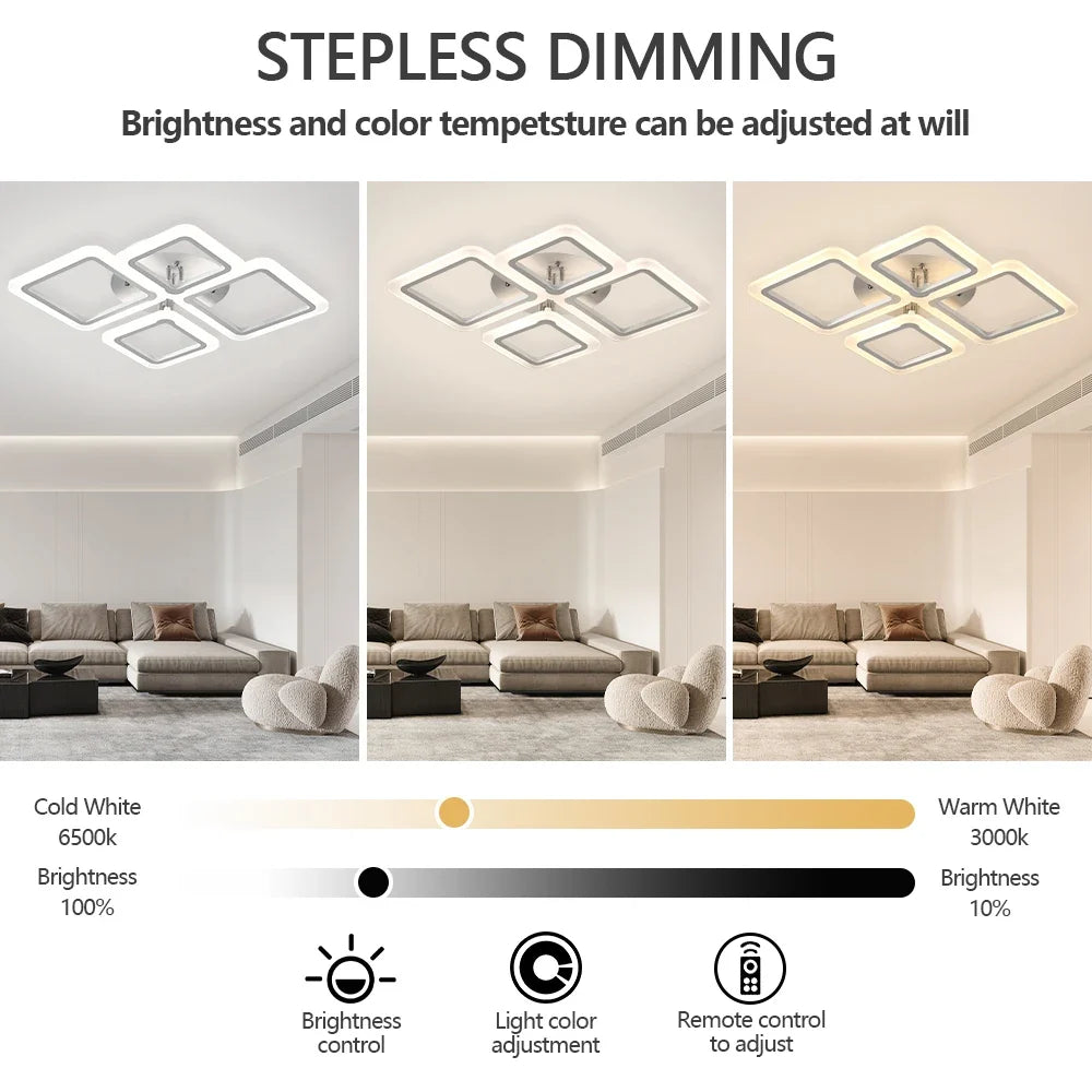 LED Plafondlamp Dimbaar Vierkant Acryl Wit Afstandsbediening Woonkamer Slaapkamer Modern 35W-160W Plafonnière Studeerkamer