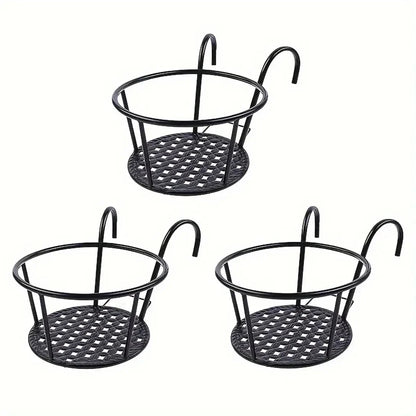 Hangende Bloempothouders Metaal Zwart voor Balkon – 3 Stuks met Ophanghaak 22 cm Doorsnede