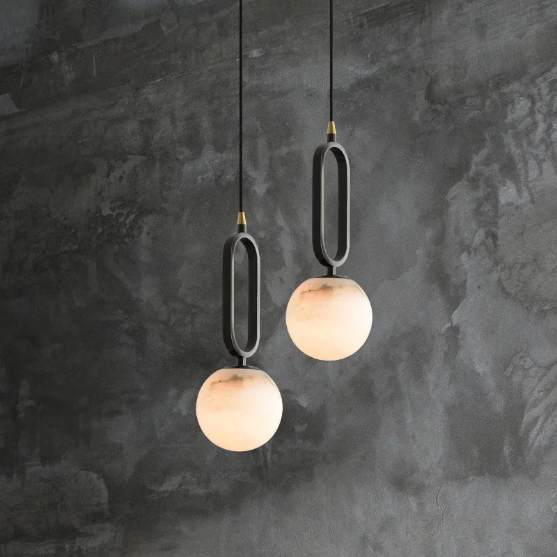 Natuurstenen Marmeren Hanglamp – Luxe Scandinavische Verlichting met Koperen Details