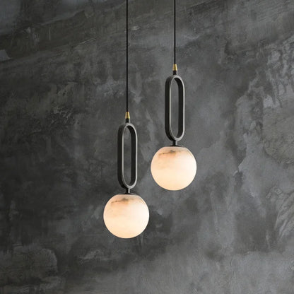 Natuurstenen Marmeren Hanglamp – Luxe Scandinavische Verlichting met Koperen Details