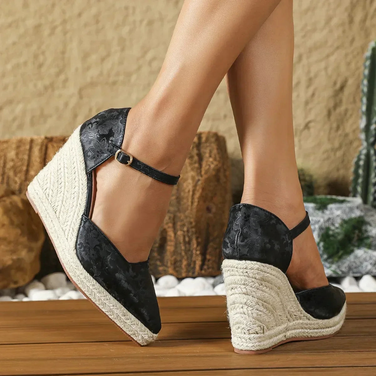 Espadrille Sleehakken Puntneus Enkelband Zomer Sandaal