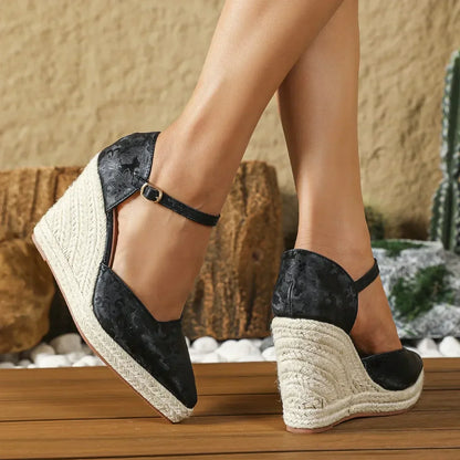 Espadrille Sleehakken Puntneus Enkelband Zomer Sandaal