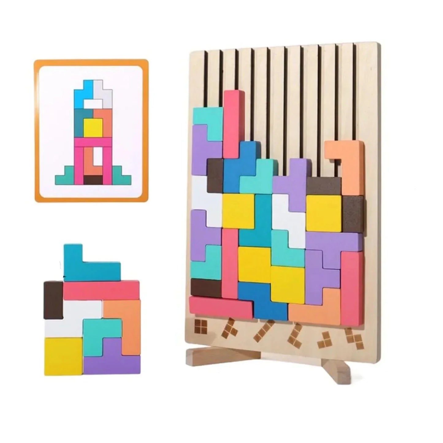 Houten 3D Puzzelspel voor Kinderen – Creatief Tetris Stapelspel met Geometrische Blokken – Ruimtelijk Inzicht & Handcoördinatie