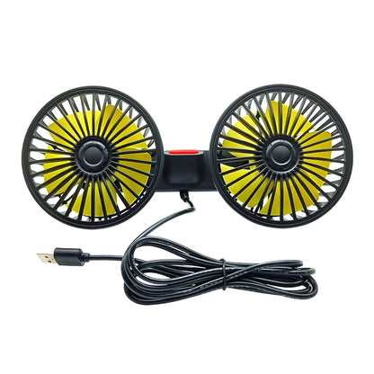 Draagbare Autoventilator met Dubbele Kop 360° Verstelbaar USB Oplaadbaar 3 Snelheden Hoofdsteun Nekkoeler voor Auto Huis Camper