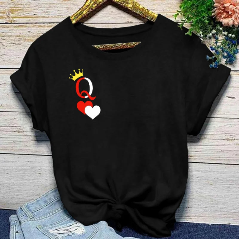 Vrouwenshirt Dubbele Harten Print Zwart Wit