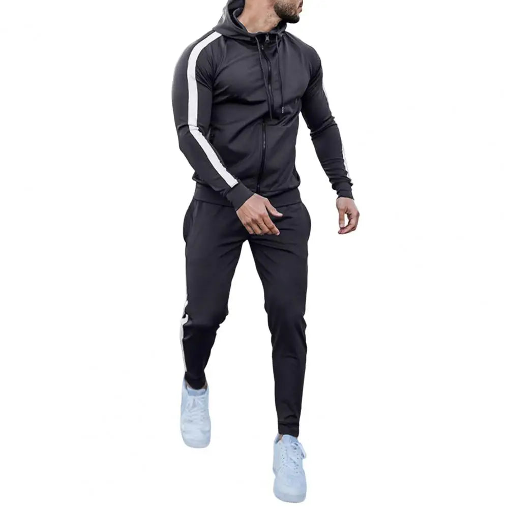 Herentrainingspak Capuchon Witte Strepen Sportief Design