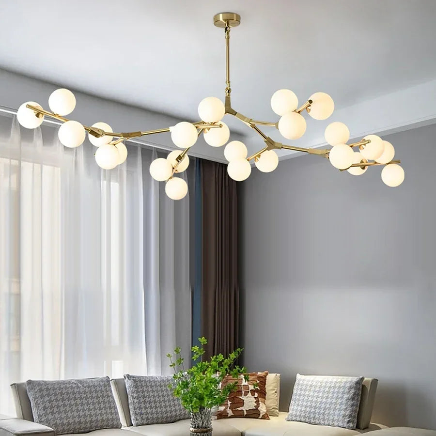 Hanglamp Takkenstructuur Mat Glas Goud Zwart G4 LED Woonkamer Eetkamer Scandinavisch Modern 12 18 24 Bollen