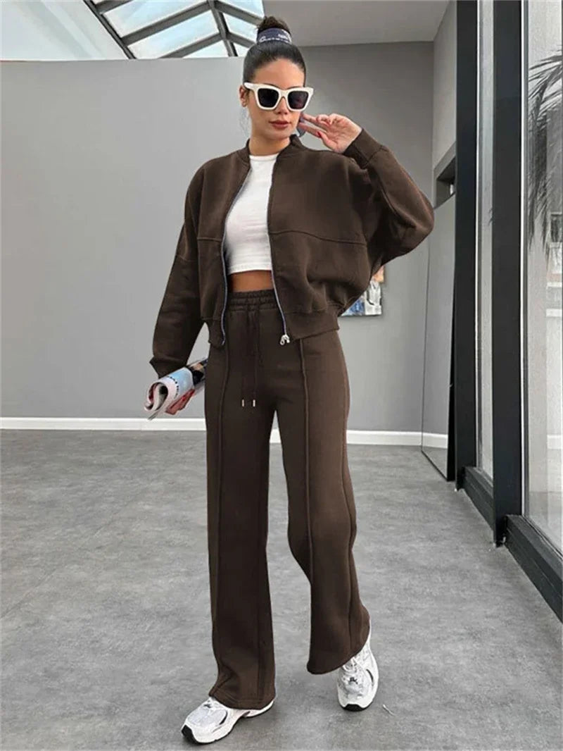 Dames Fleece Jogger Set met Vest Rits Sportief Comfortabel