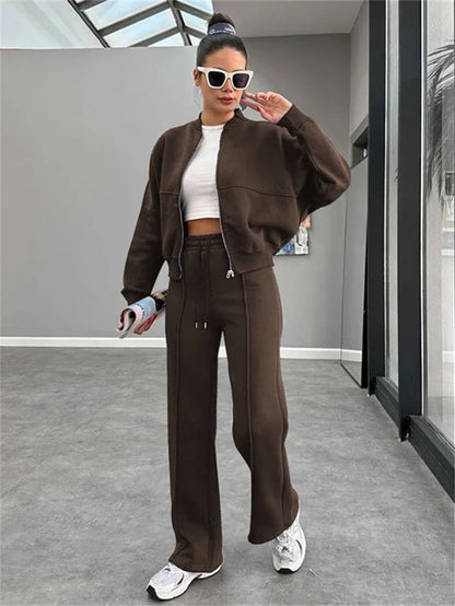 Dames Fleece Jogger Set met Vest Rits Sportief Comfortabel