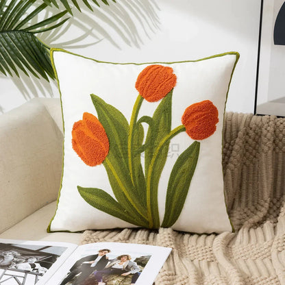 Kussenhoes 45x45cm Katoen Canvas Geborduurd Bloemen Wit Sierkussenhoes Bank Slaapkamer Landelijke Stijl Decoratief