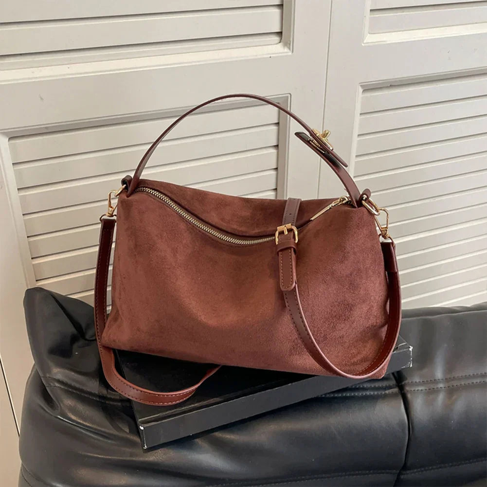 Luxe Suede Handtas Zwart Elegante Vrouwentas