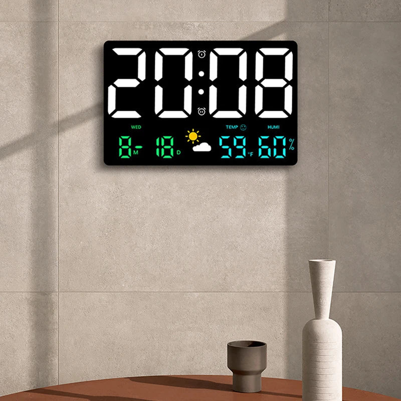 Digitale LED Wandklok Temperatuur Vochtigheid Weerstation Wekker Kleurenscherm Slaapkamer Woonkamer Kantoor Kalender