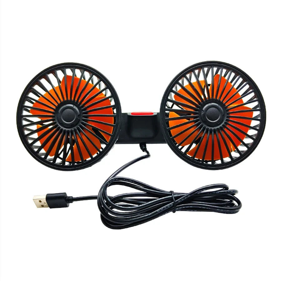 Draagbare Autoventilator met Dubbele Kop 360° Verstelbaar USB Oplaadbaar 3 Snelheden Hoofdsteun Nekkoeler voor Auto Huis Camper
