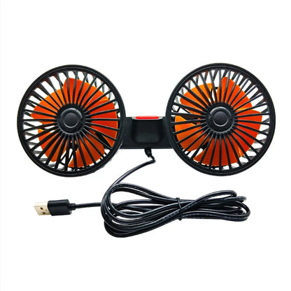 Draagbare Autoventilator met Dubbele Kop 360° Verstelbaar USB Oplaadbaar 3 Snelheden Hoofdsteun Nekkoeler voor Auto Huis Camper
