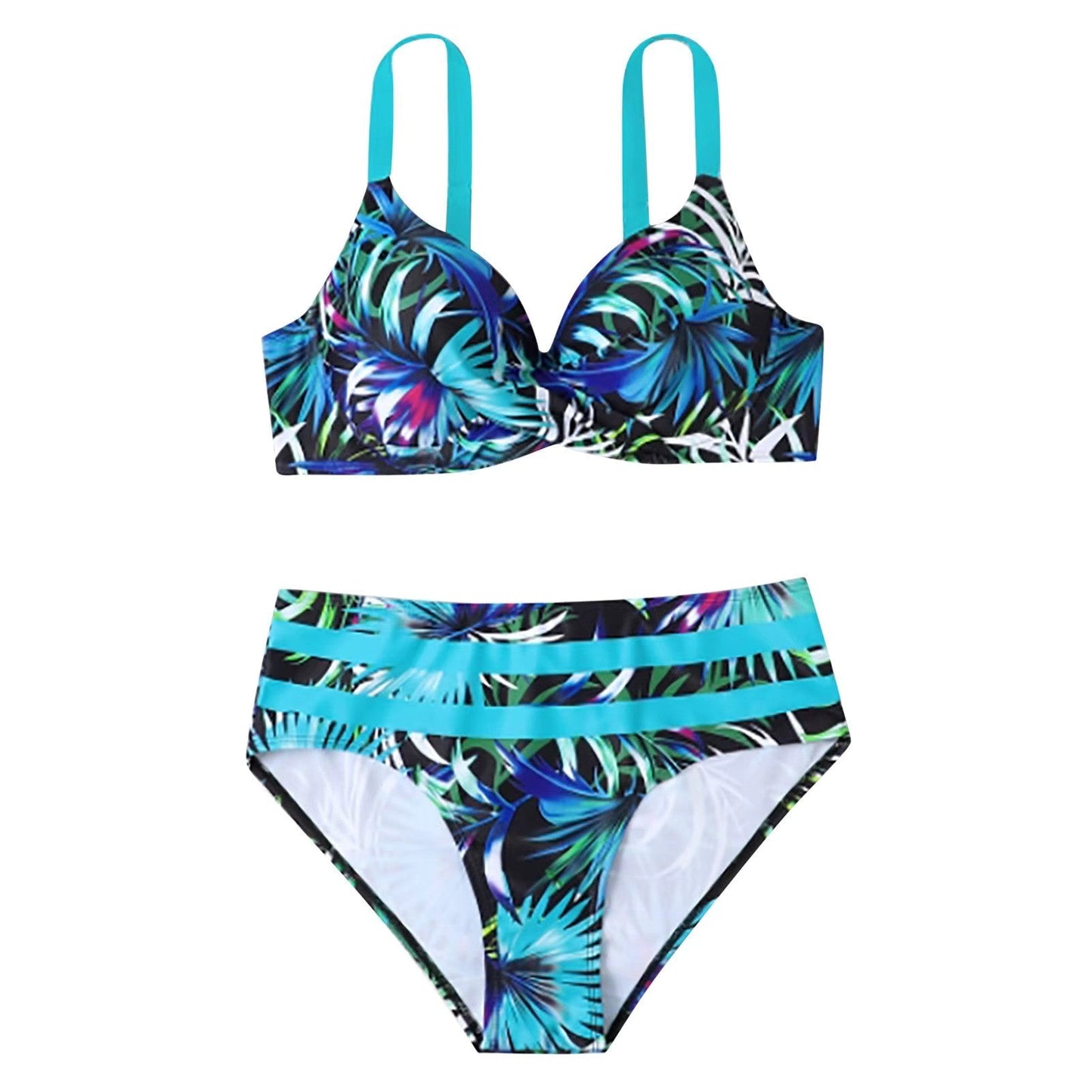 Bikini Set Hoge Taille Bladprint Trendy Badmode