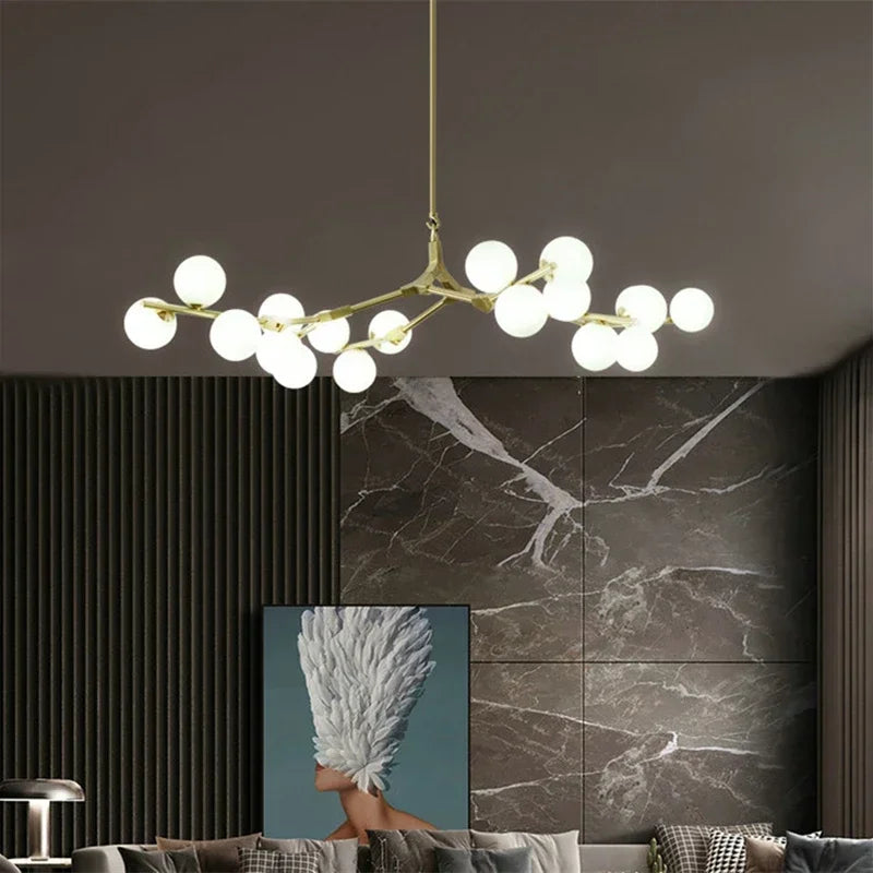 Hanglamp Takkenstructuur Mat Glas Goud Zwart G4 LED Woonkamer Eetkamer Scandinavisch Modern 12 18 24 Bollen