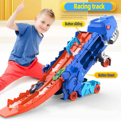 Racebaan Dinosaurus Speelset Kunststof 50 cm Blauw Rood Kinder Speelgoed Auto Track Opvouwbaar Opbergbox Racebaan Set