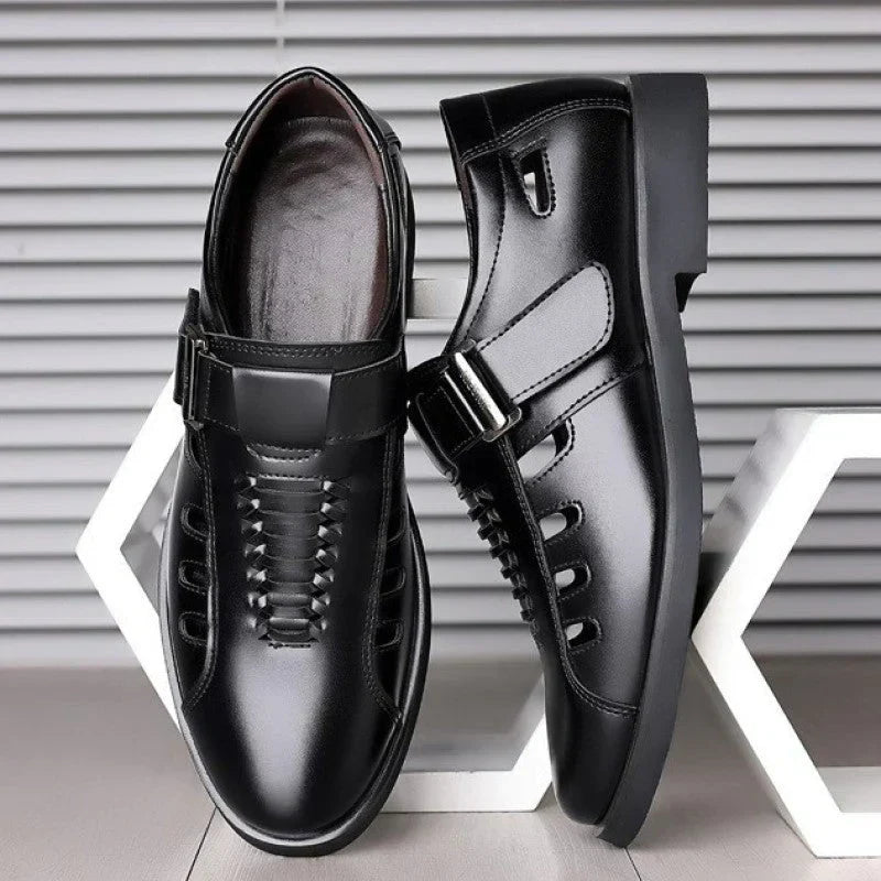 Zwarte Leren Schoenen Mannen Elegant Zakelijk