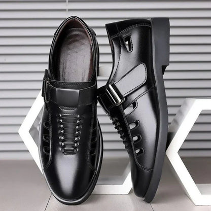 Zwarte Leren Schoenen Mannen Elegant Zakelijk