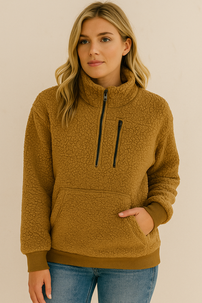 Dames Fleece Trui Warm Met Rits en Hoge Kraag - StudioMarella