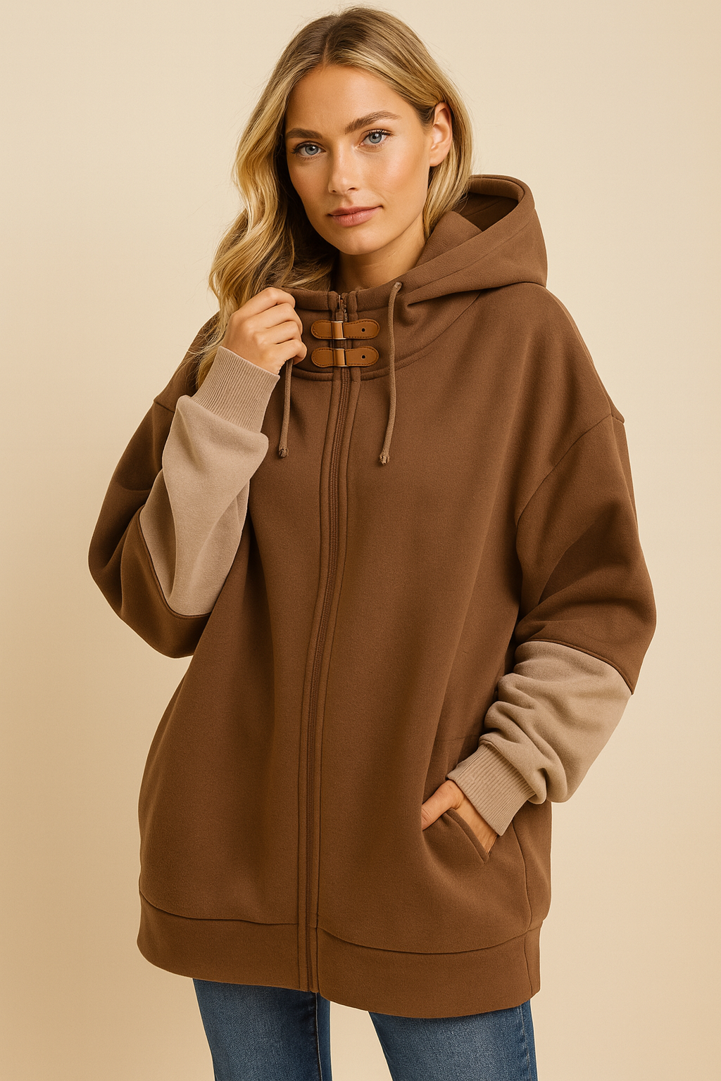 Dames Oversized Hoodie Sage Groen Rits Vest