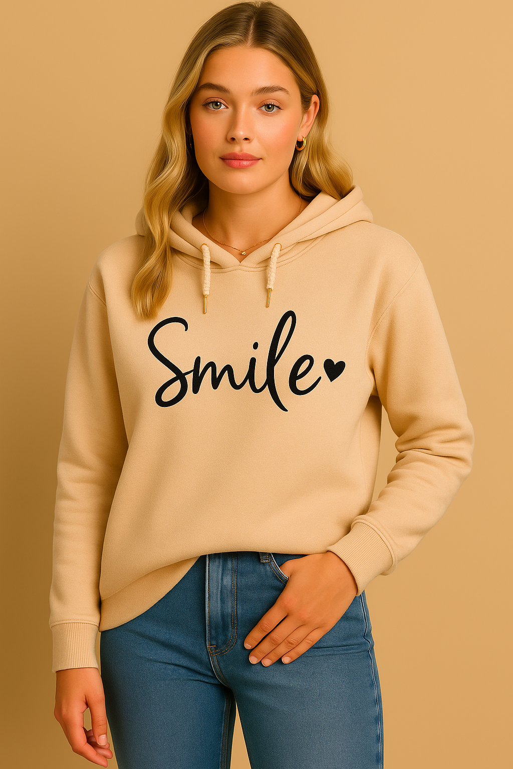 Dames Hoodie Vrolijke Smile Print Zacht Katoen
