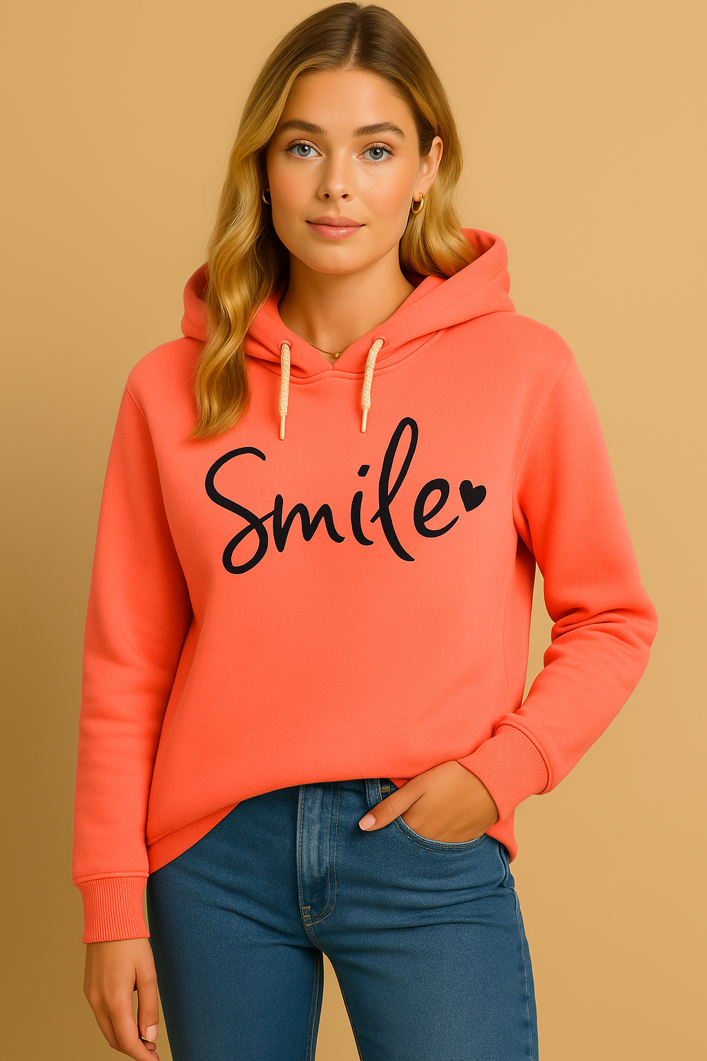 Dames Hoodie Vrolijke Smile Print Zacht Katoen