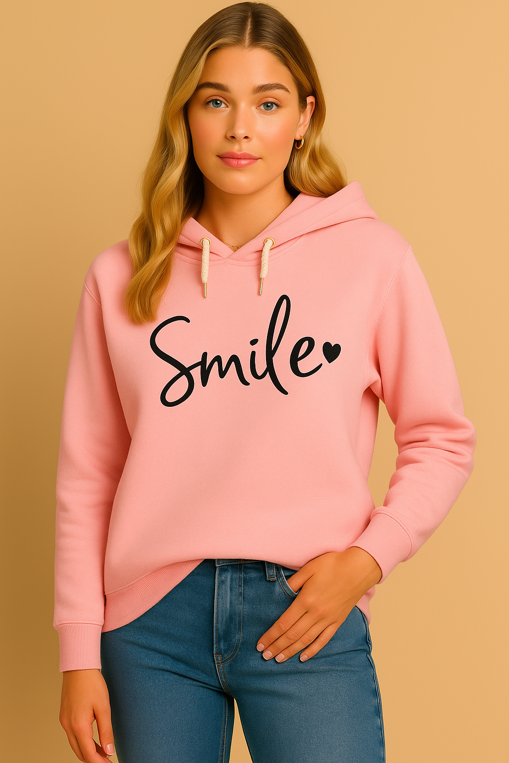 Dames Hoodie Vrolijke Smile Print Zacht Katoen