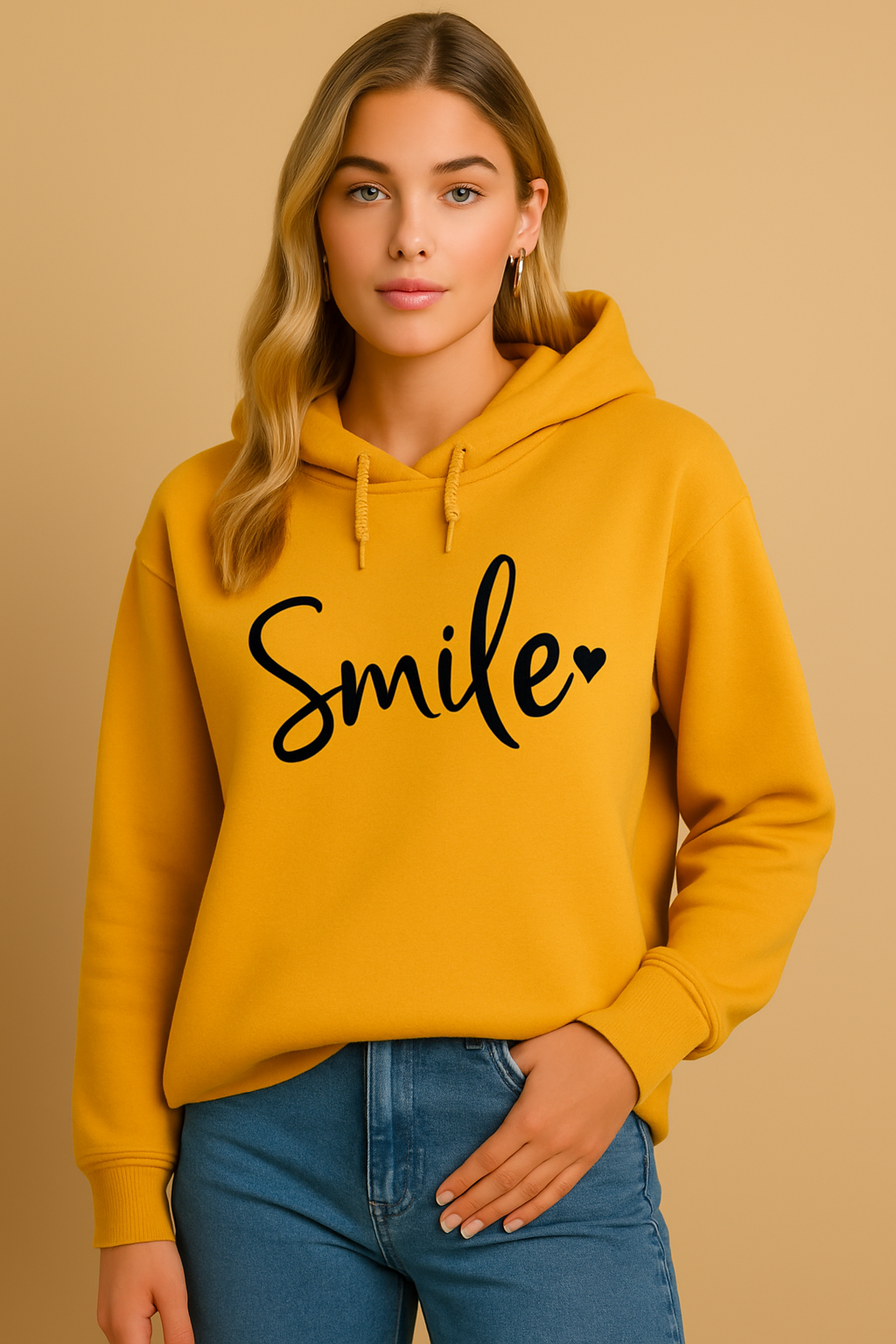 Dames Hoodie Vrolijke Smile Print Zacht Katoen