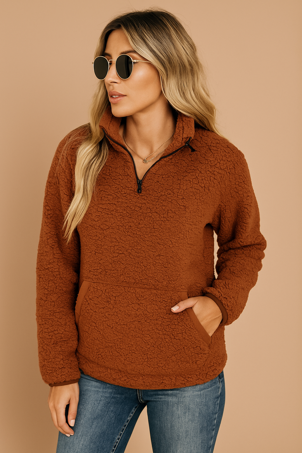 Dames Fleece Trui Warm en Veelzijdig met Halve Rits → Dames Fleece Trui Warm Halve Rits Zacht en Comfortabel