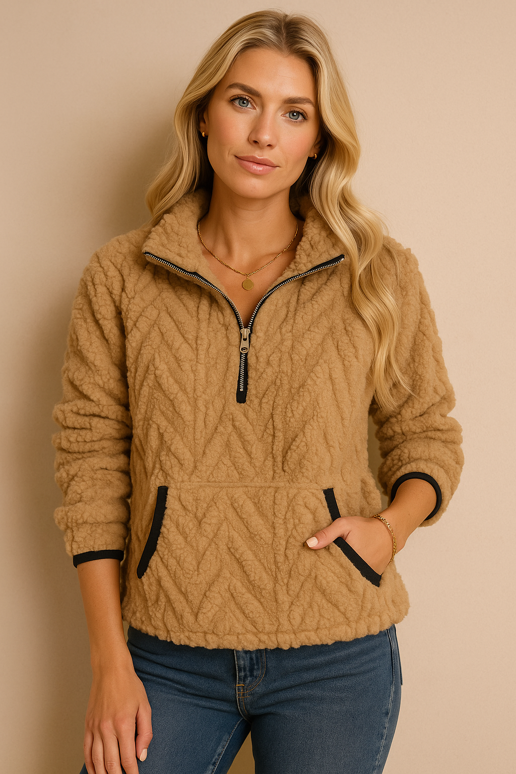 Dames Teddy Trui Zacht Warme Half-Zip Sweater