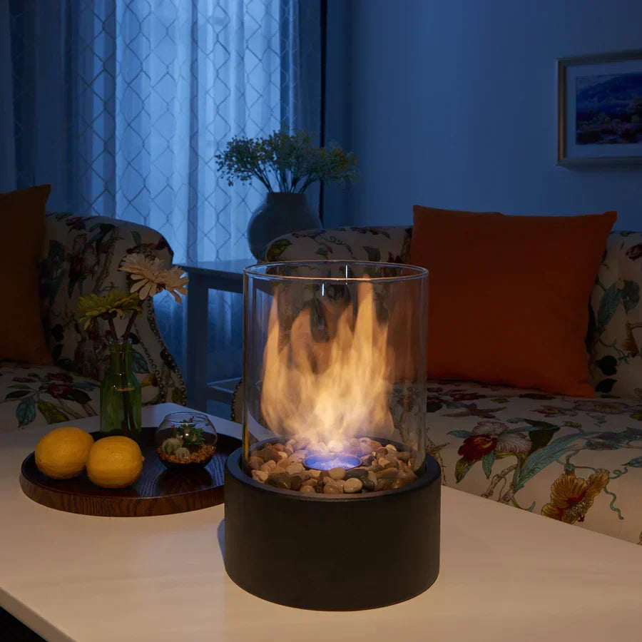 Draagbare Tafelhaard Ethanol Metaal Glas Zwart Terras Balkon Woonkamer Sfeerhaard Bio-ethanol Tafelvuur Binnen Buiten